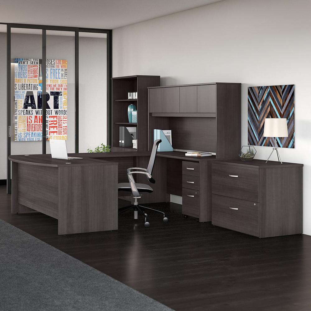 Studio C 72W x 36D U Shaped Desk with Hutch, Bookcase and File Cabinets, Storm Gray. Picture 2