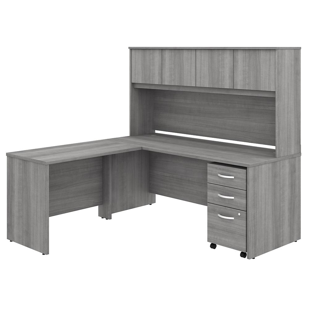 Bush Business Furniture Studio C 72W x 30D L Shaped Desk with Hutch, Mobile File Cabinet and 42W Return, Platinum Gray. Picture 1