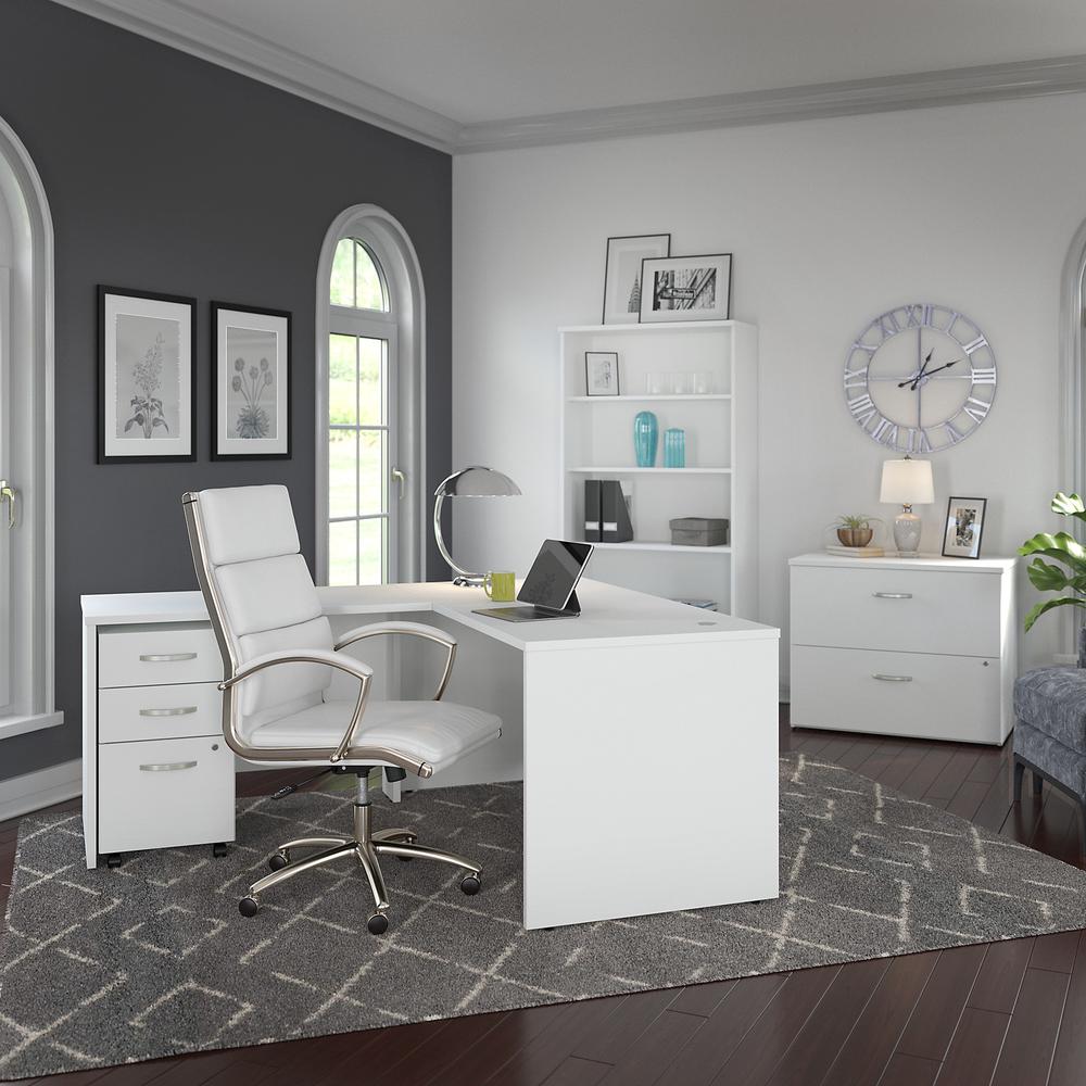 Bush Business Furniture Studio C 60W x 30D L Shaped Desk with Mobile File Cabinet and 42W Return, White. Picture 8