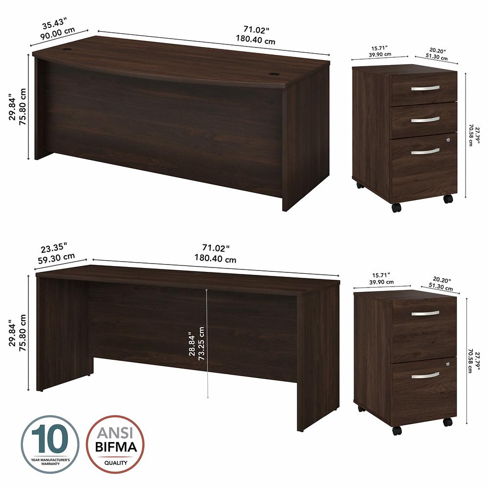 Bush Business Furniture Studio C, 72W x 36D Bow Front Desk and Credenza with Mobile File Cabinets. Picture 7