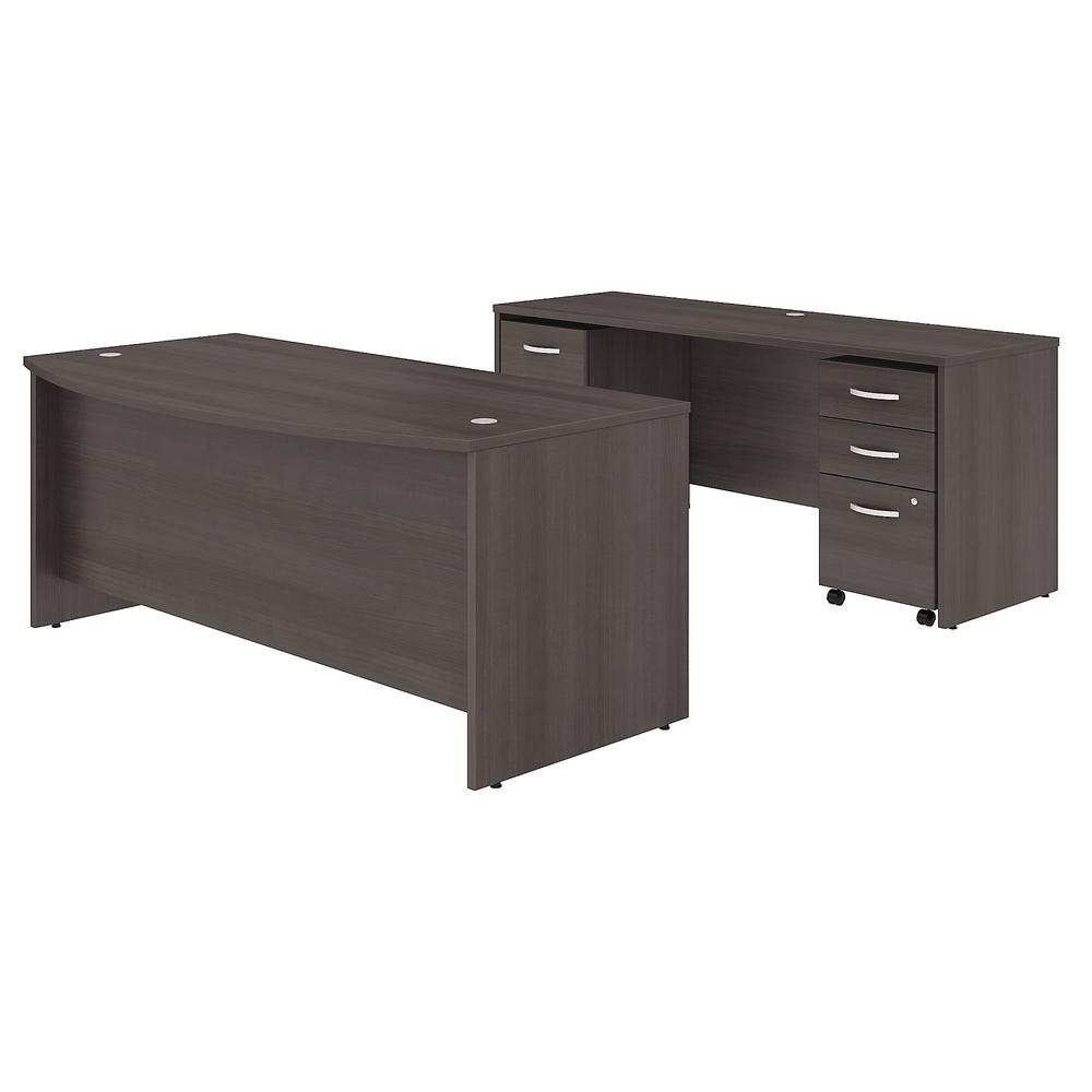 Bush Business Furniture Studio C 72W x 36D Bow Front Desk and Credenza with Mobile File Cabinets, Storm Gray. The main picture.