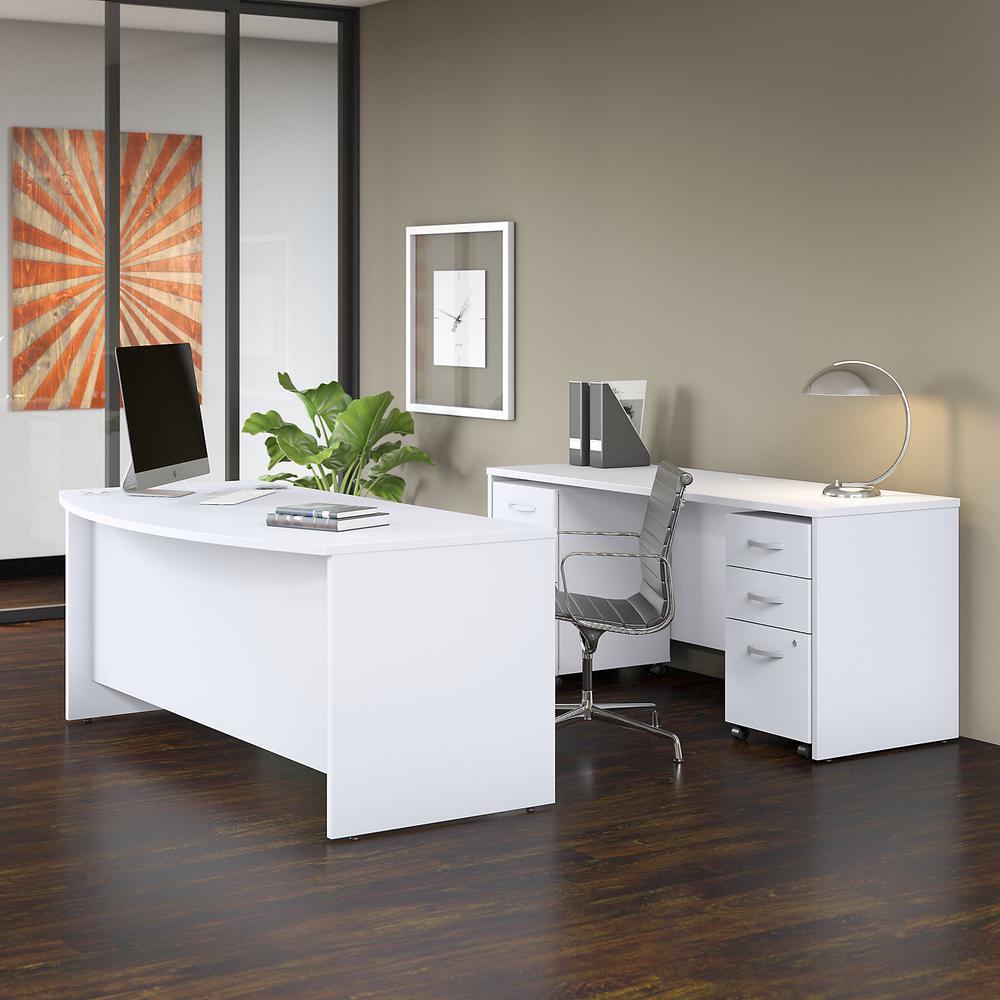 Bush Business Furniture Studio C 72W x 36D Bow Front Desk and Credenza with Mobile File Cabinets, White. Picture 2