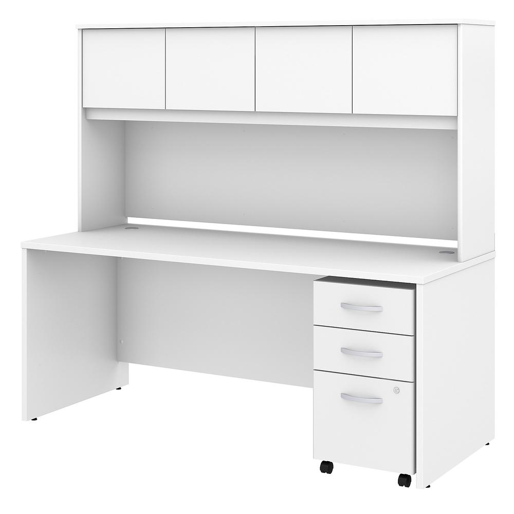 Bush Business Furniture Studio C 72W x 30D Office Desk with Hutch and Mobile File Cabinet, White. Picture 1