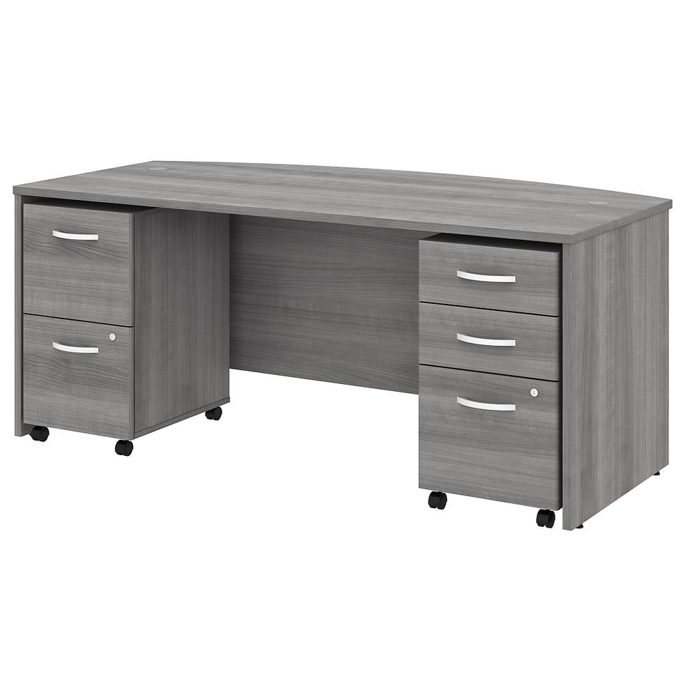 Bush Business Furniture Studio C 72W x 36D Bow Front Desk with Mobile File Cabinets, Platinum Gray. Picture 1