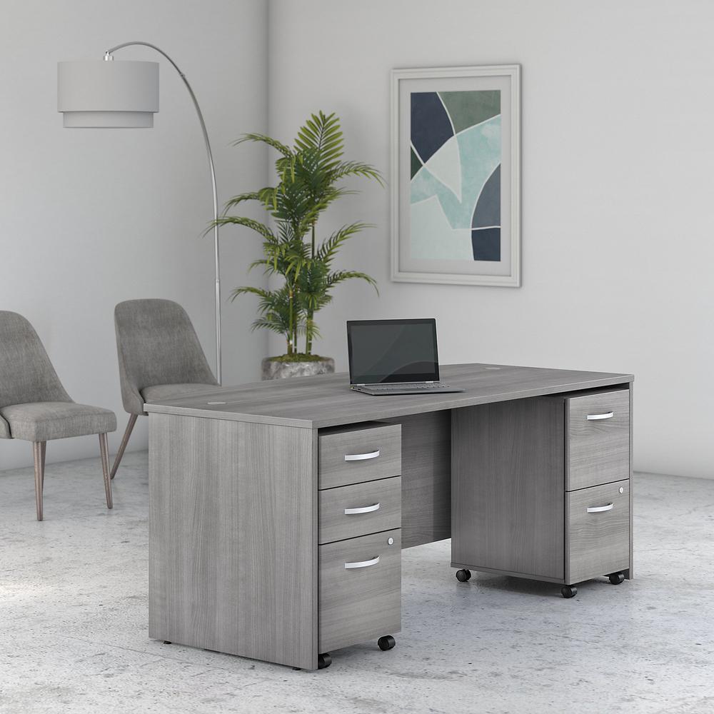 Bush Business Furniture Studio C 72W x 36D Bow Front Desk with Mobile File Cabinets, Platinum Gray. Picture 2
