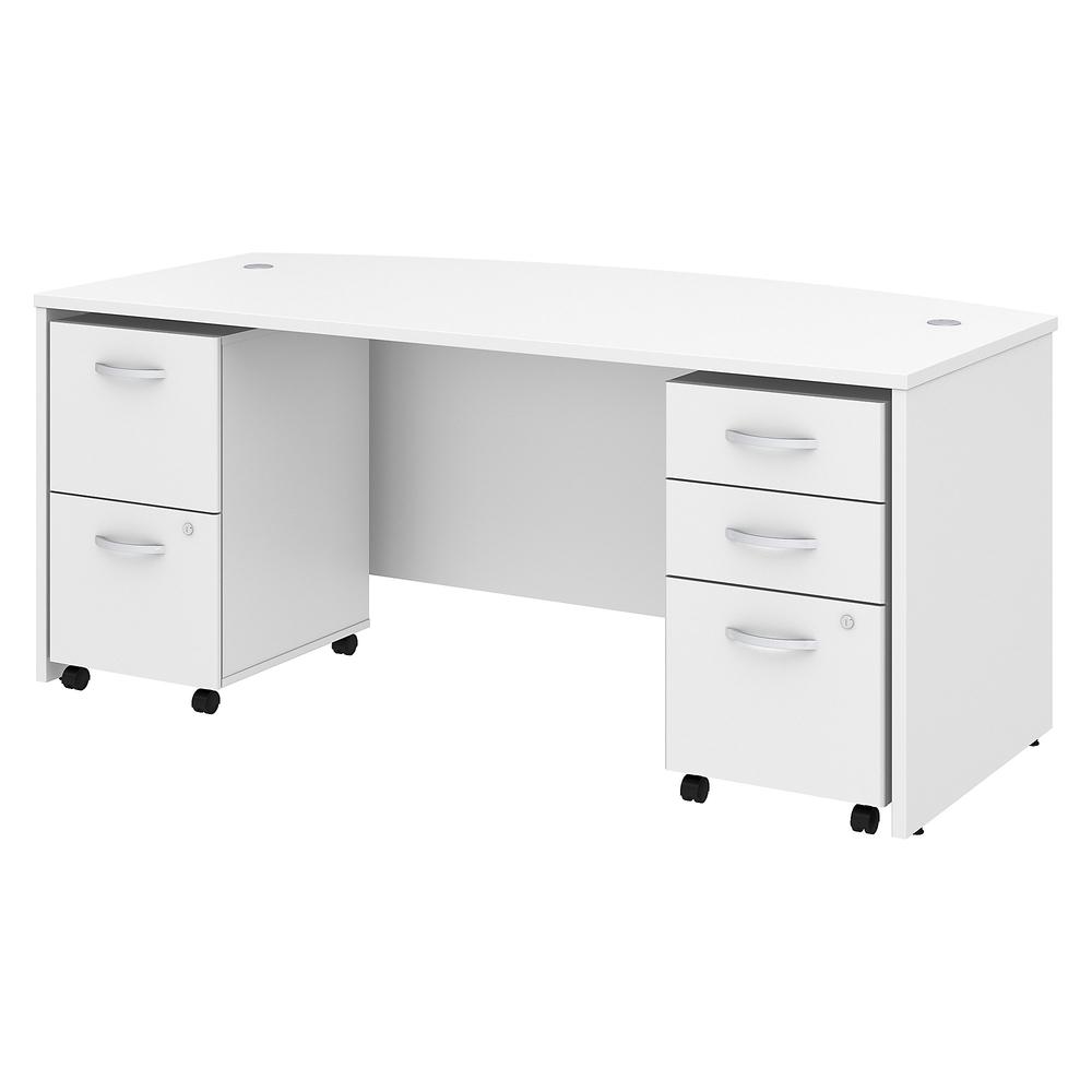 Bush Business Furniture Studio C 72W x 36D Bow Front Desk with Mobile File Cabinets, White. Picture 1