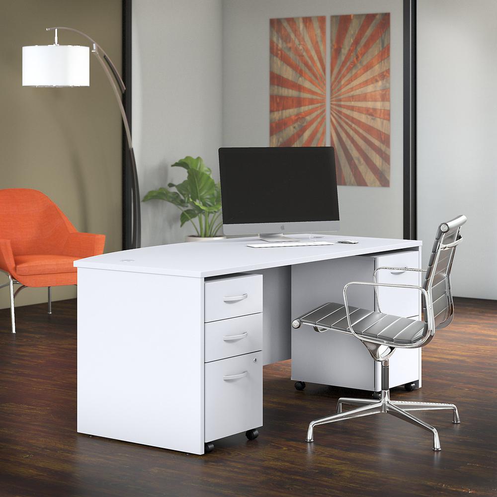 Bush Business Furniture Studio C 72W x 36D Bow Front Desk with Mobile File Cabinets, White. Picture 2