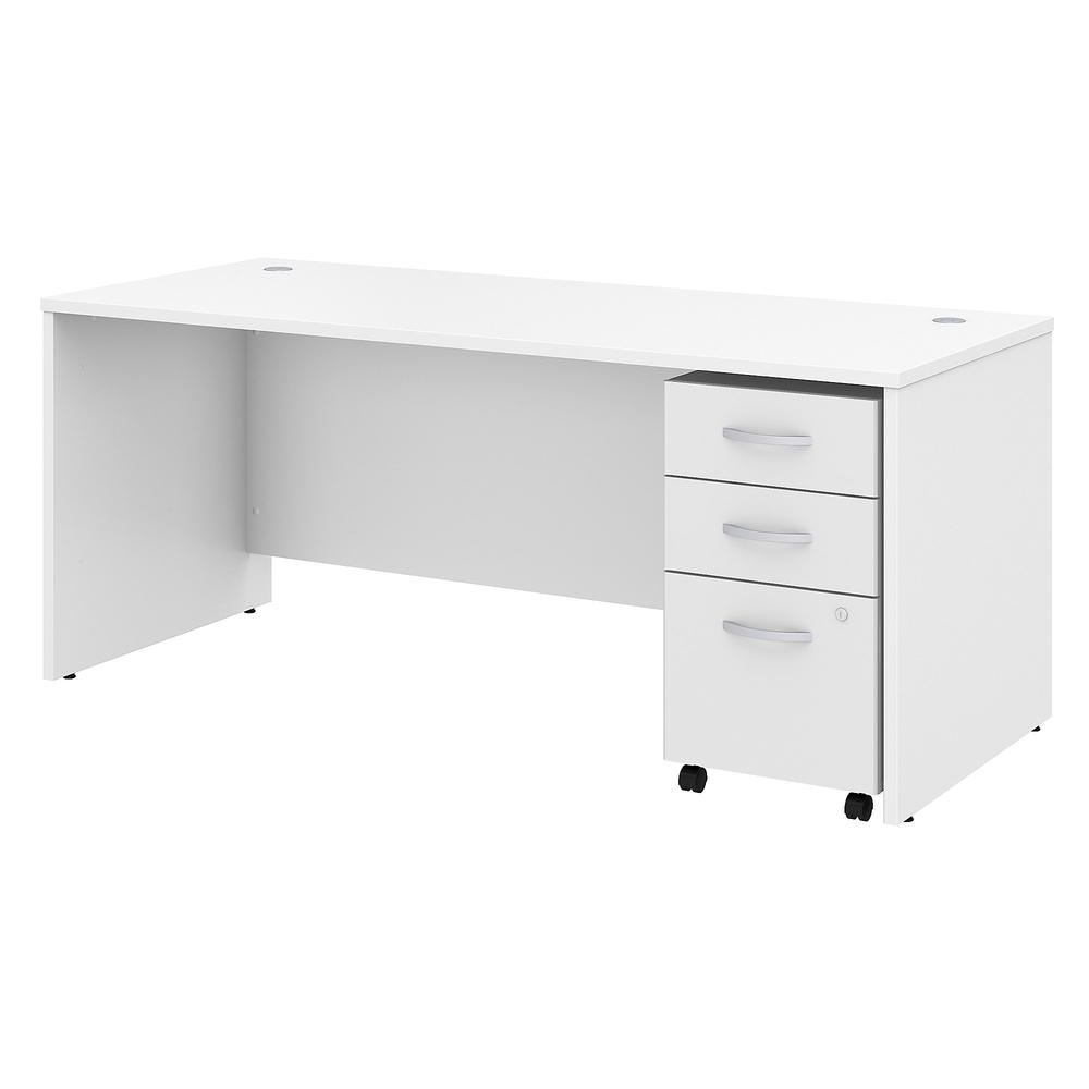 Bush Business Furniture Studio C 72W x 30D Office Desk with Mobile File Cabinet, White. Picture 1