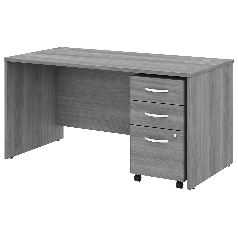 Bush Business Furniture Studio C 60W x 30D Office Desk with Mobile File Cabinet, Platinum Gray. Picture 1