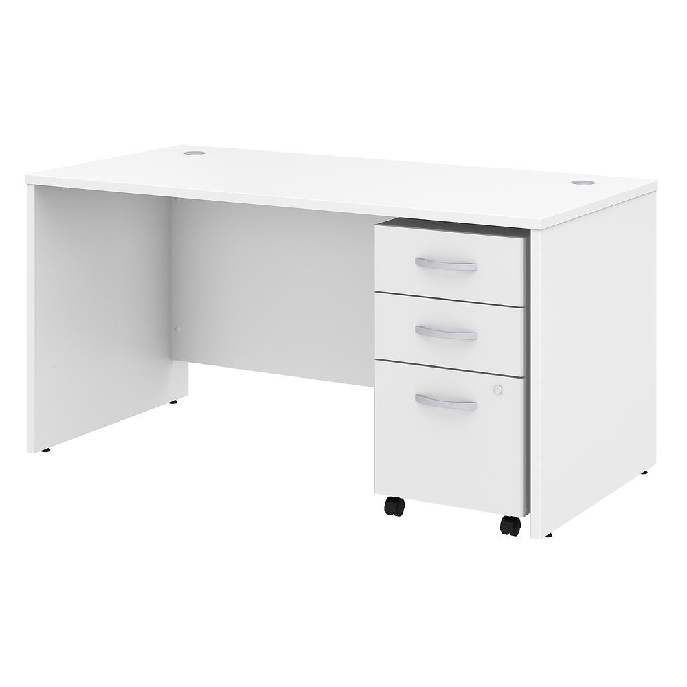 Bush Business Furniture Studio C 60W x 30D Office Desk with Mobile File Cabinet, White. Picture 1