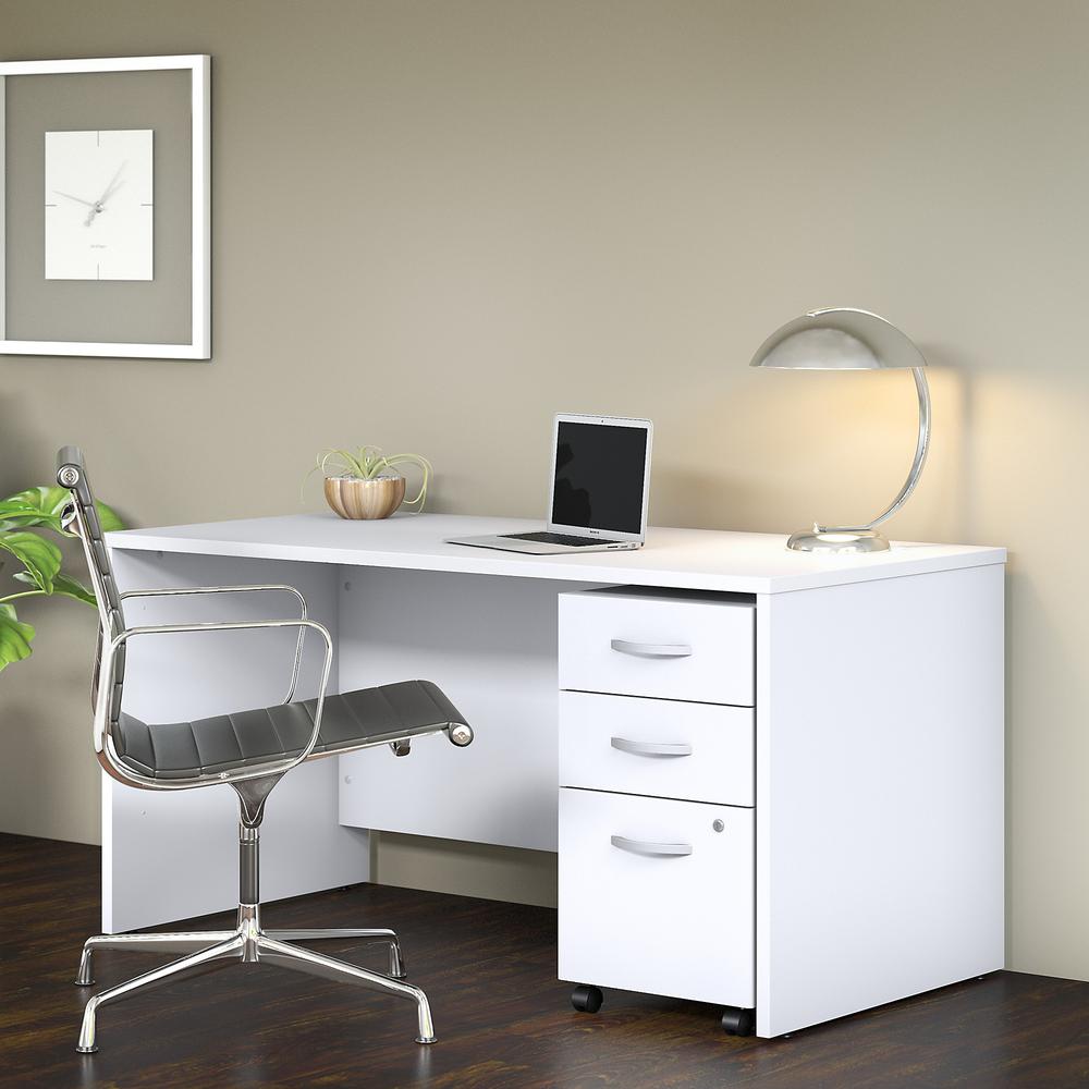 Bush Business Furniture Studio C 60W x 30D Office Desk with Mobile File Cabinet, White. Picture 2