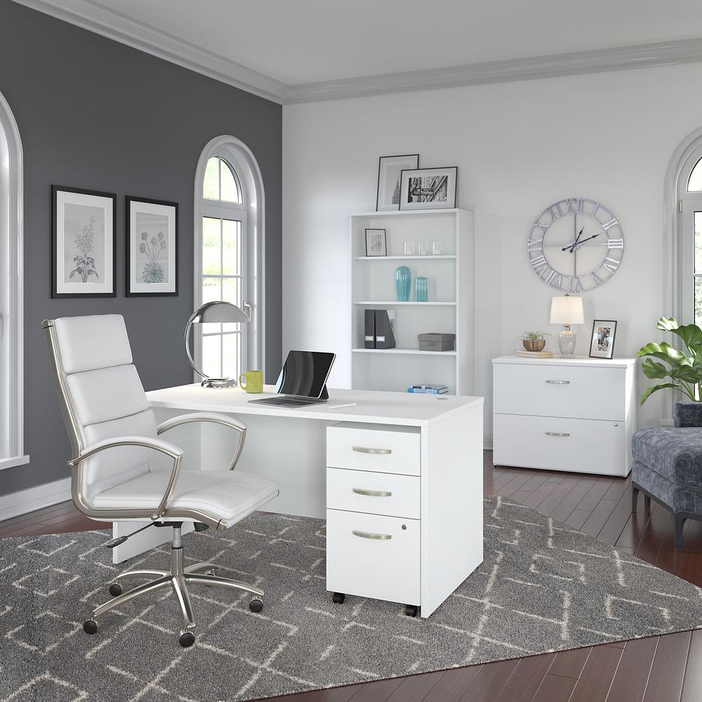 Bush Business Furniture Studio C 60W x 30D Office Desk with Mobile File Cabinet, White. Picture 8