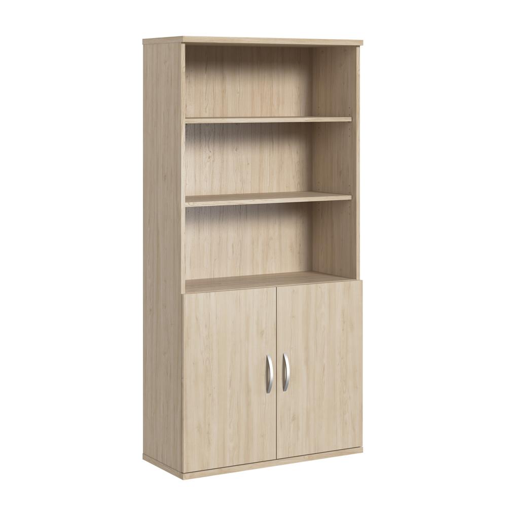 Studio C Tall 5 Shelf Bookcase with Doors in Natural Elm. Picture 1