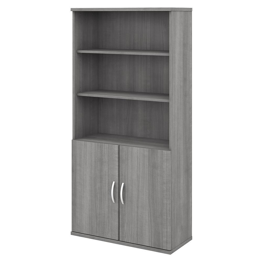 Bush Business Furniture Studio C 5 Shelf Bookcase with Doors, Platinum Gray. Picture 1