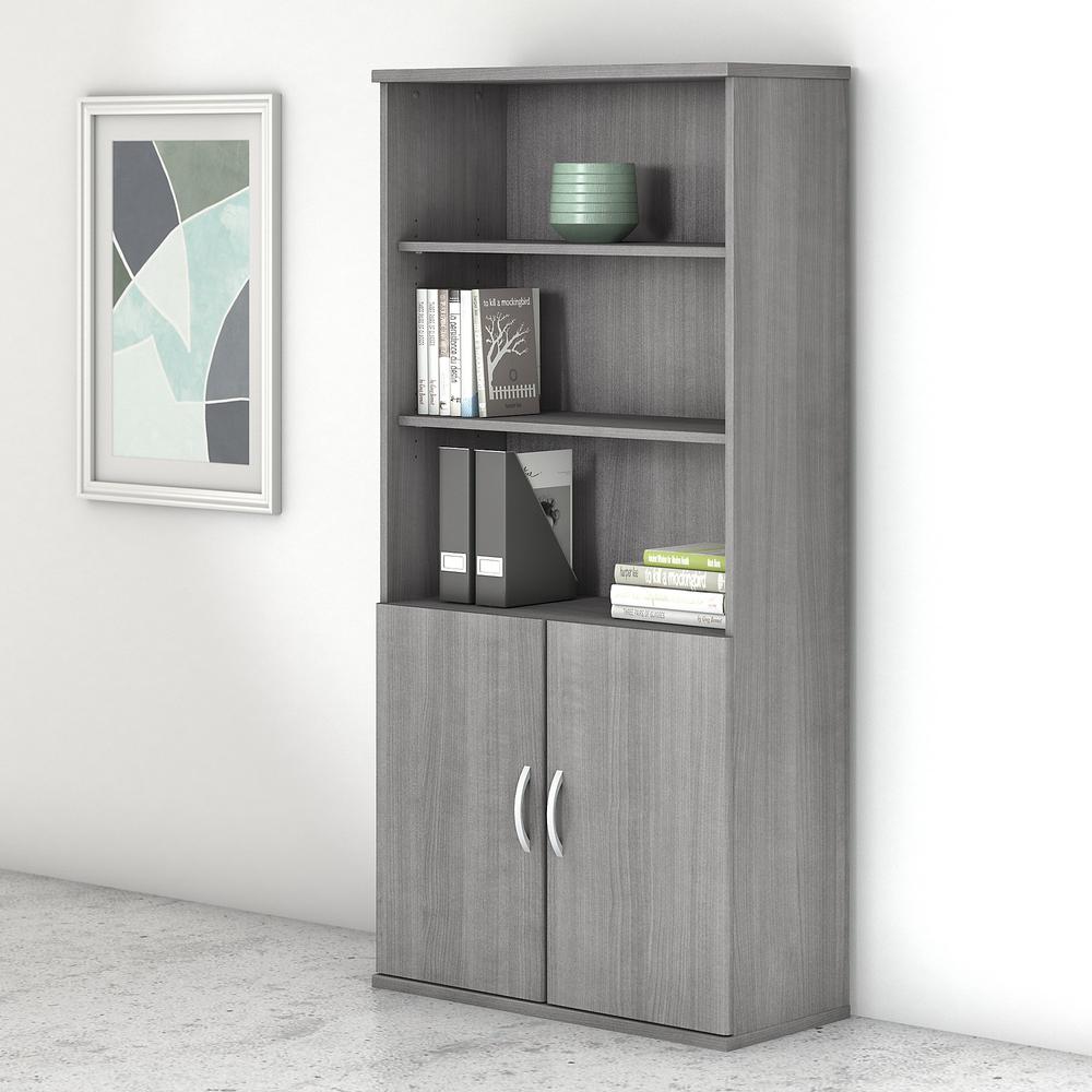 Bush Business Furniture Studio C 5 Shelf Bookcase with Doors, Platinum Gray. Picture 2