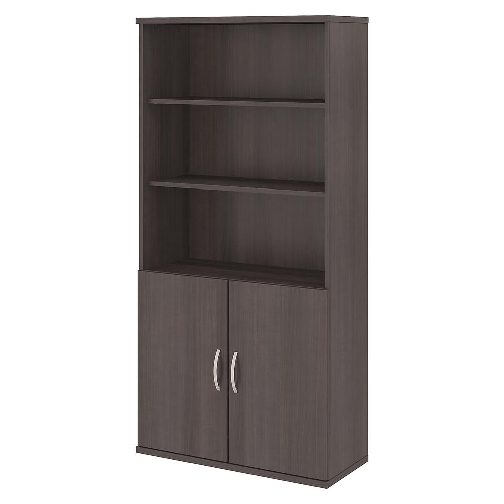 Bush Business Furniture Studio C 5 Shelf Bookcase with Doors, Storm Gray. Picture 1