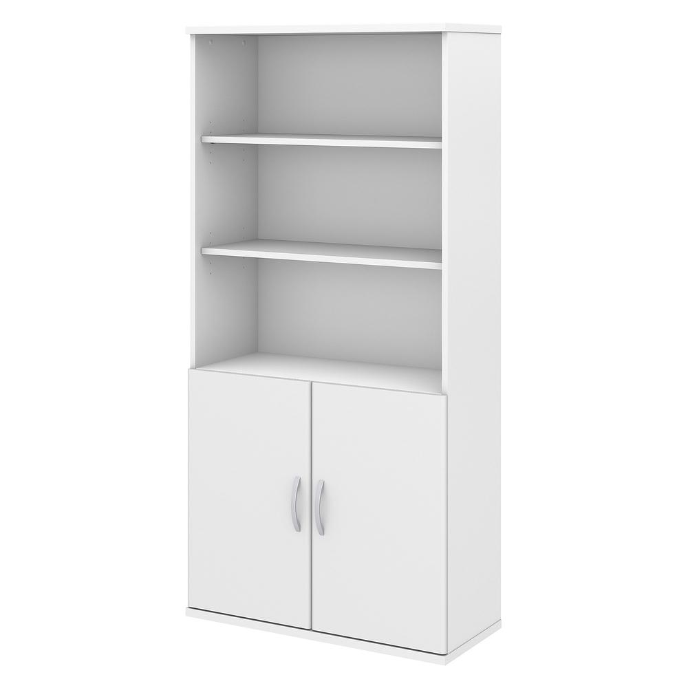 Bush Business Furniture Studio C 5 Shelf Bookcase with Doors, White. Picture 1
