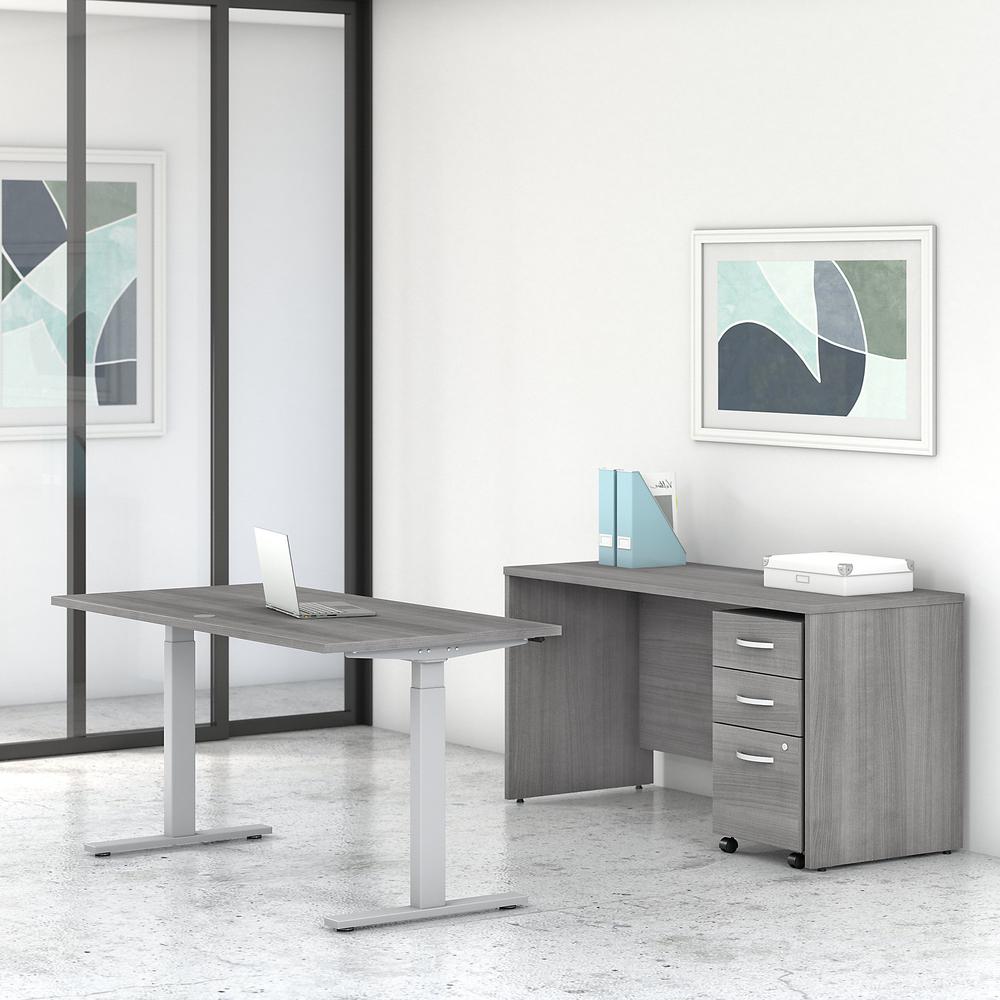 Bush Business Furniture Studio C 60W x 30D Height Adjustable Standing Desk, Credenza and Mobile File Cabinet, Platinum Gray. Picture 2