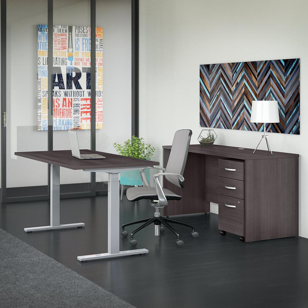 Bush Business Furniture Studio C 60W x 30D Height Adjustable Standing Desk, Credenza and Mobile File Cabinet, Storm Gray. Picture 2