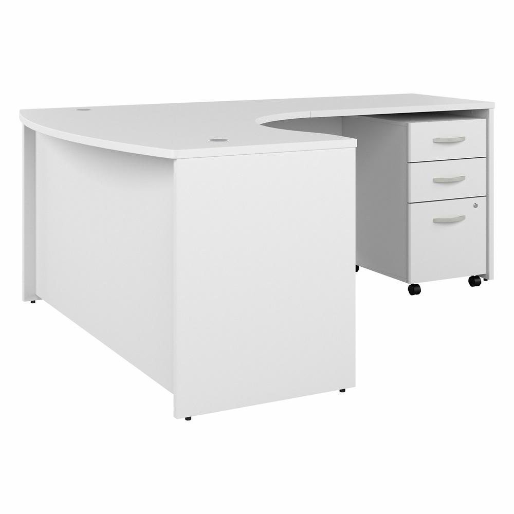 Bush Business Furniture Studio C 60W x 43D Right Hand L-Bow Desk with 3 Drawer Mobile File Cabinet, White. Picture 1