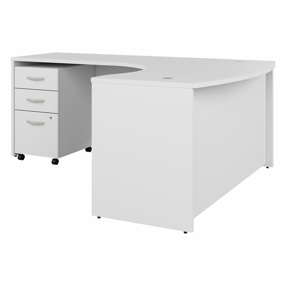 Bush Business Furniture Studio C 60W x 43D Left Hand L-Bow Desk with 3 Drawer Mobile File Cabinet, White. Picture 1