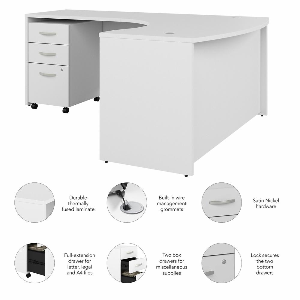 Bush Business Furniture Studio C 60W x 43D Left Hand L-Bow Desk with 3 Drawer Mobile File Cabinet, White. Picture 3