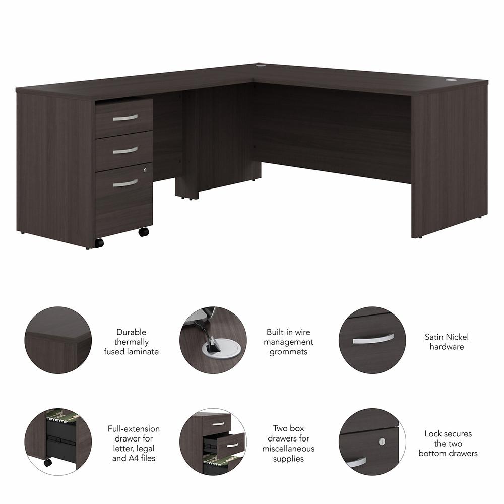 Bush Business Furniture Studio C, 66W x 30D L-Shaped Desk with 3 Drawer Mobile File Cabinet, Storm Gray/Storm Gray. Picture 3