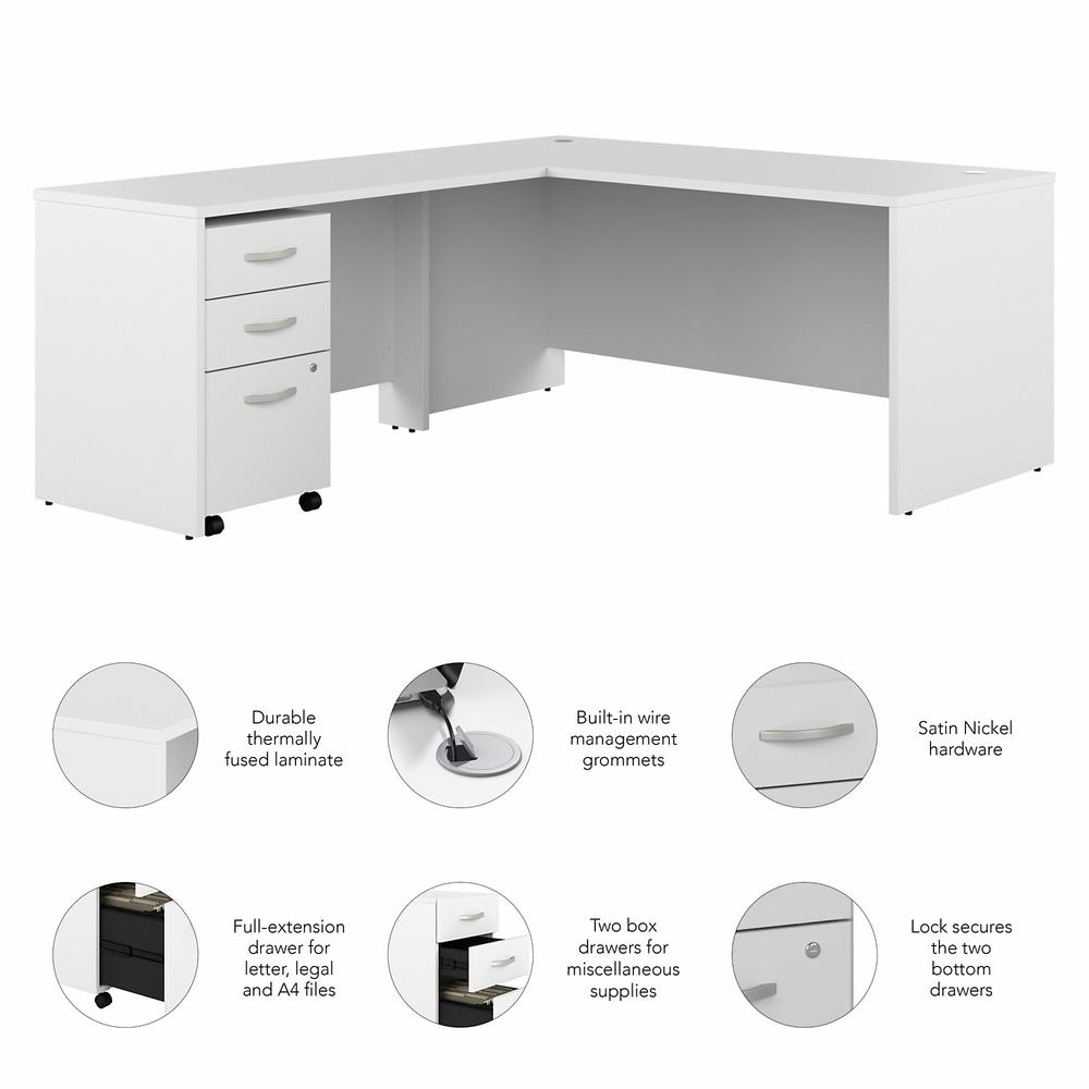 Bush Business Furniture Studio C 66W x 30D, L-Shaped Desk with 3 Drawer Mobile File Cabinet, White. Picture 3