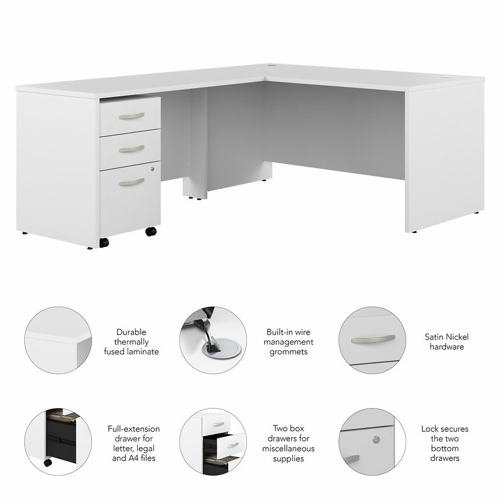 Bush Business Furniture Studio C 66W x 30D L-Shaped Desk with 3 Drawer Mobile File Cabinet, White. Picture 3