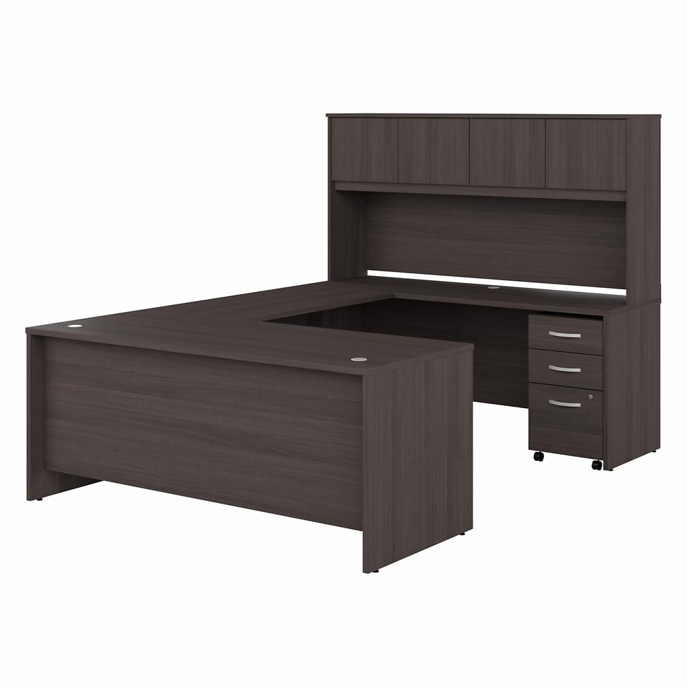 Bush Business Furniture Studio C 72W x 30D U Station with Hutch and 3 Drawer Mobile File Cabinet, Storm Gray/Storm Gray. Picture 1