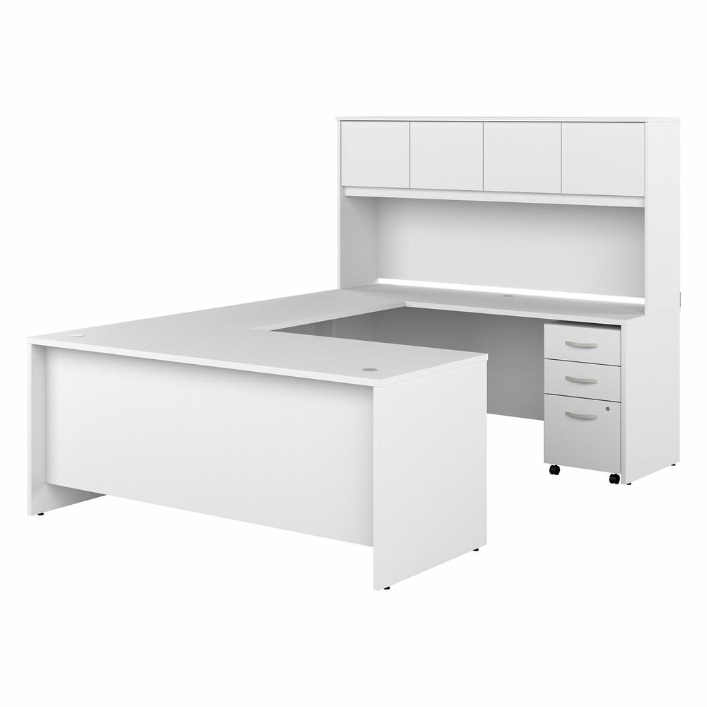 Bush Business Furniture Studio C 72W x 30D U Station with Hutch and 3 Drawer Mobile File Cabinet, White. Picture 1