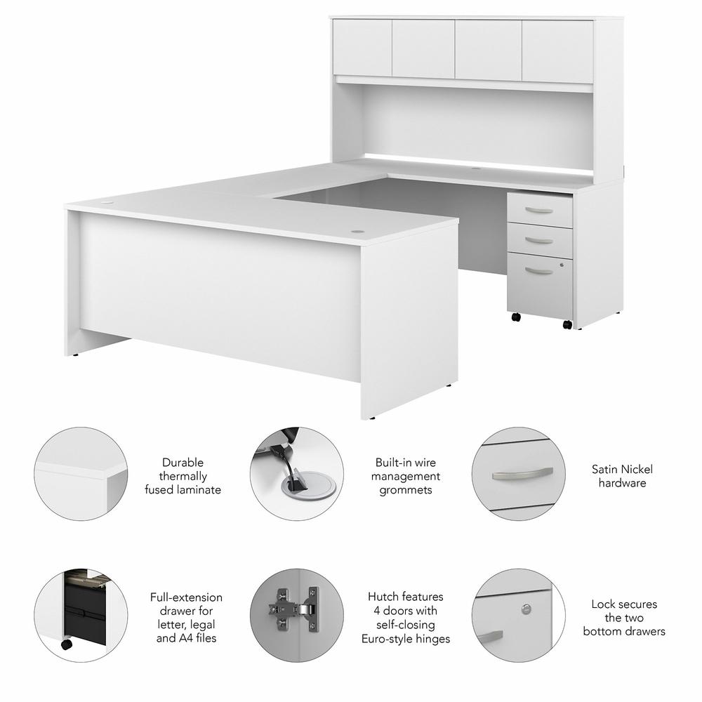 Bush Business Furniture Studio C 72W x 30D U Station with Hutch and 3 Drawer Mobile File Cabinet, White. Picture 3
