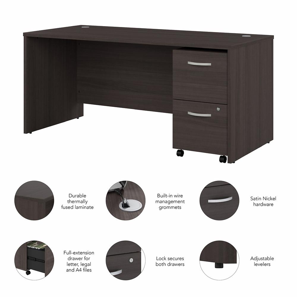Bush Business Furniture Studio C 66W x 30D Office Desk with 2 Drawer Mobile File Cabinet, Storm Gray/Storm Gray. Picture 3