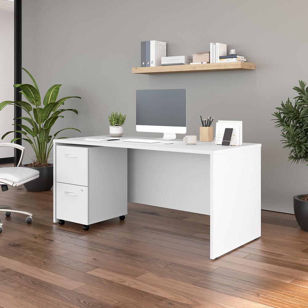 Bush Business Furniture Studio C 66W x 30D Office Desk with 2 Drawer Mobile File Cabinet, White. Picture 2