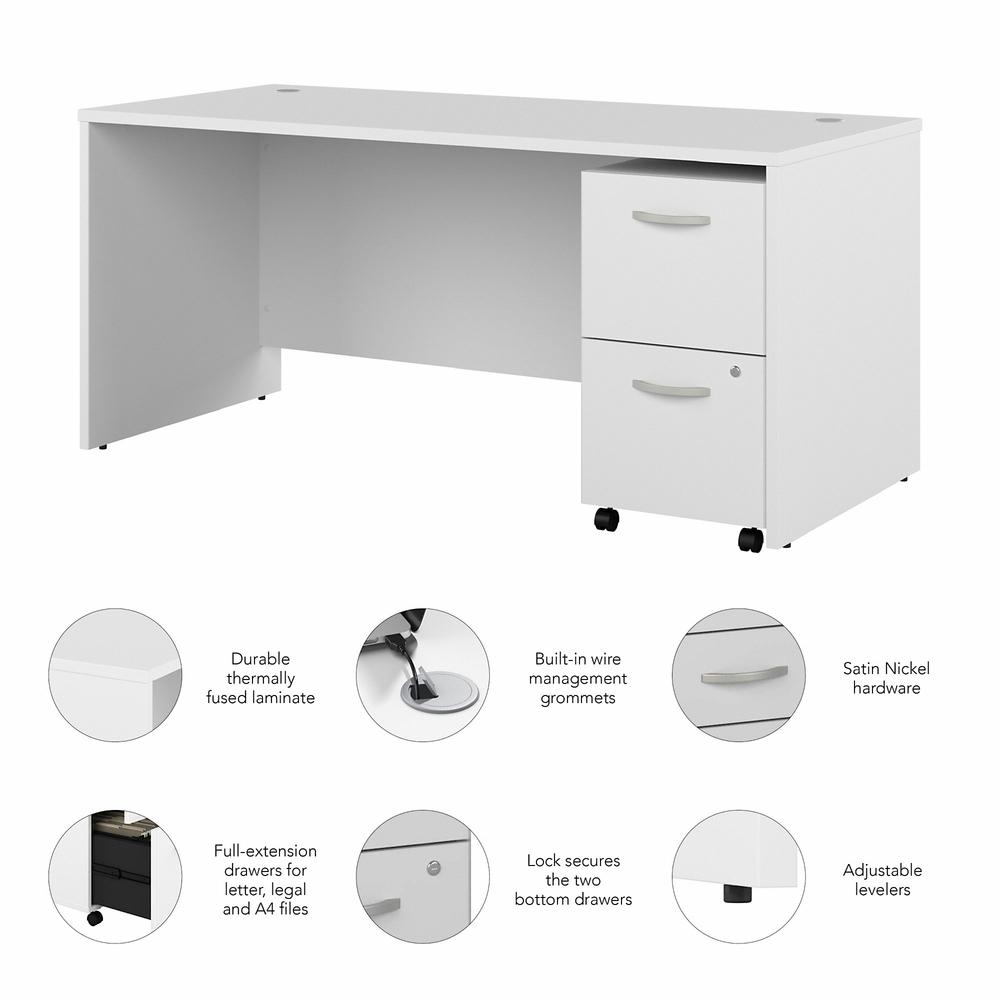 Bush Business Furniture Studio C 66W x 30D Office Desk with 2 Drawer Mobile File Cabinet, White. Picture 3