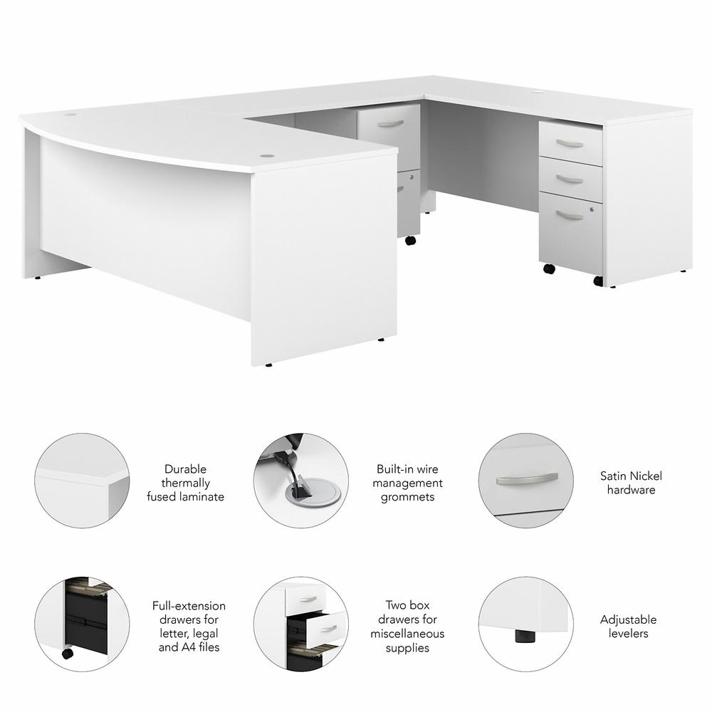 Bush Business Furniture Studio C 72W x 36D U Shaped Desk and Mobile File Cabinets, White. Picture 2
