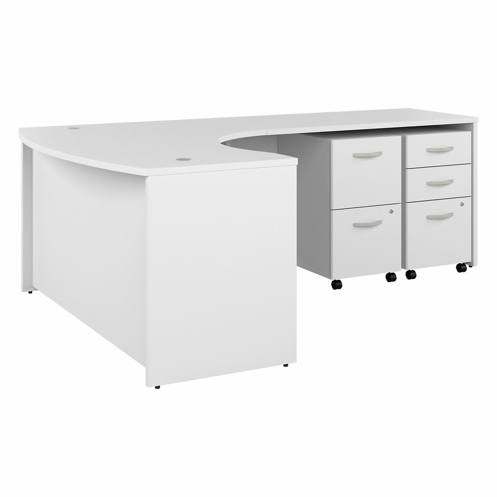 Bush Business Furniture Studio C 60W x 43D Right Hand L-Bow Desk with Mobile File Cabinets, White. Picture 1