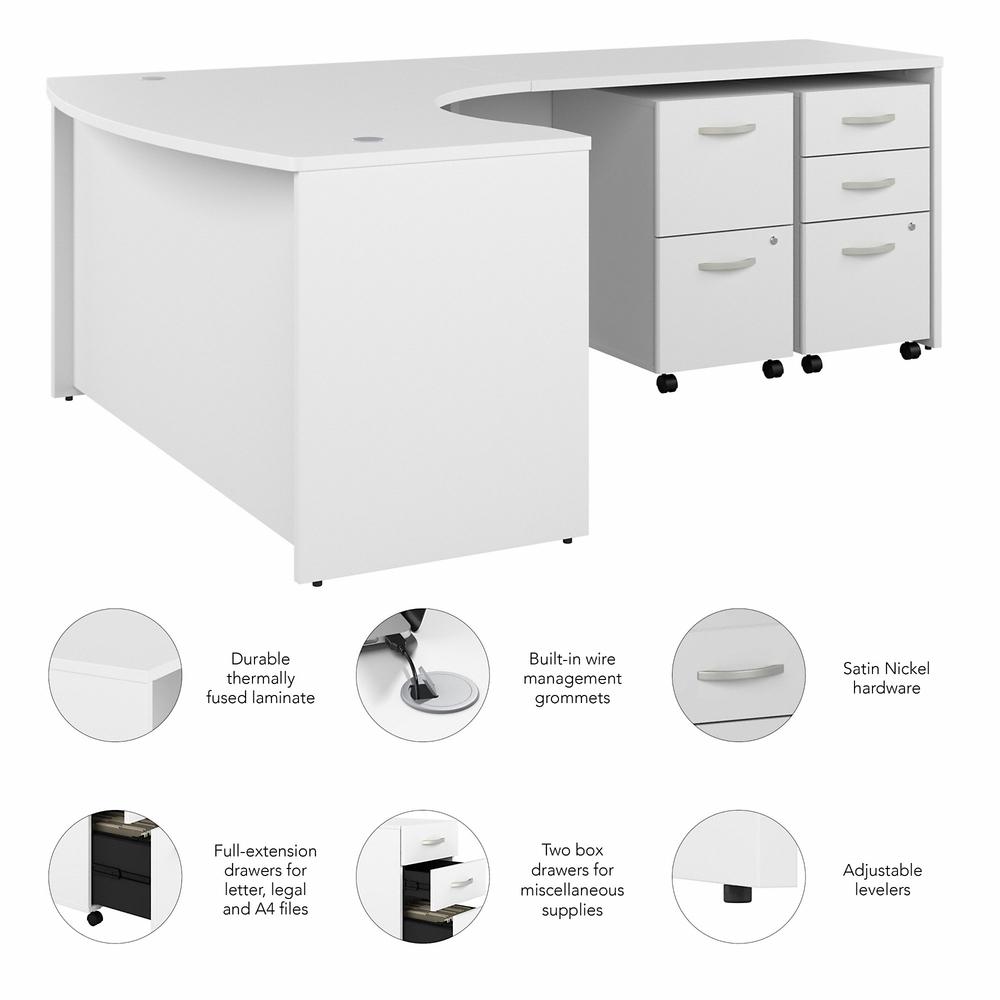 Bush Business Furniture Studio C 60W x 43D Right Hand L-Bow Desk with Mobile File Cabinets, White. Picture 3