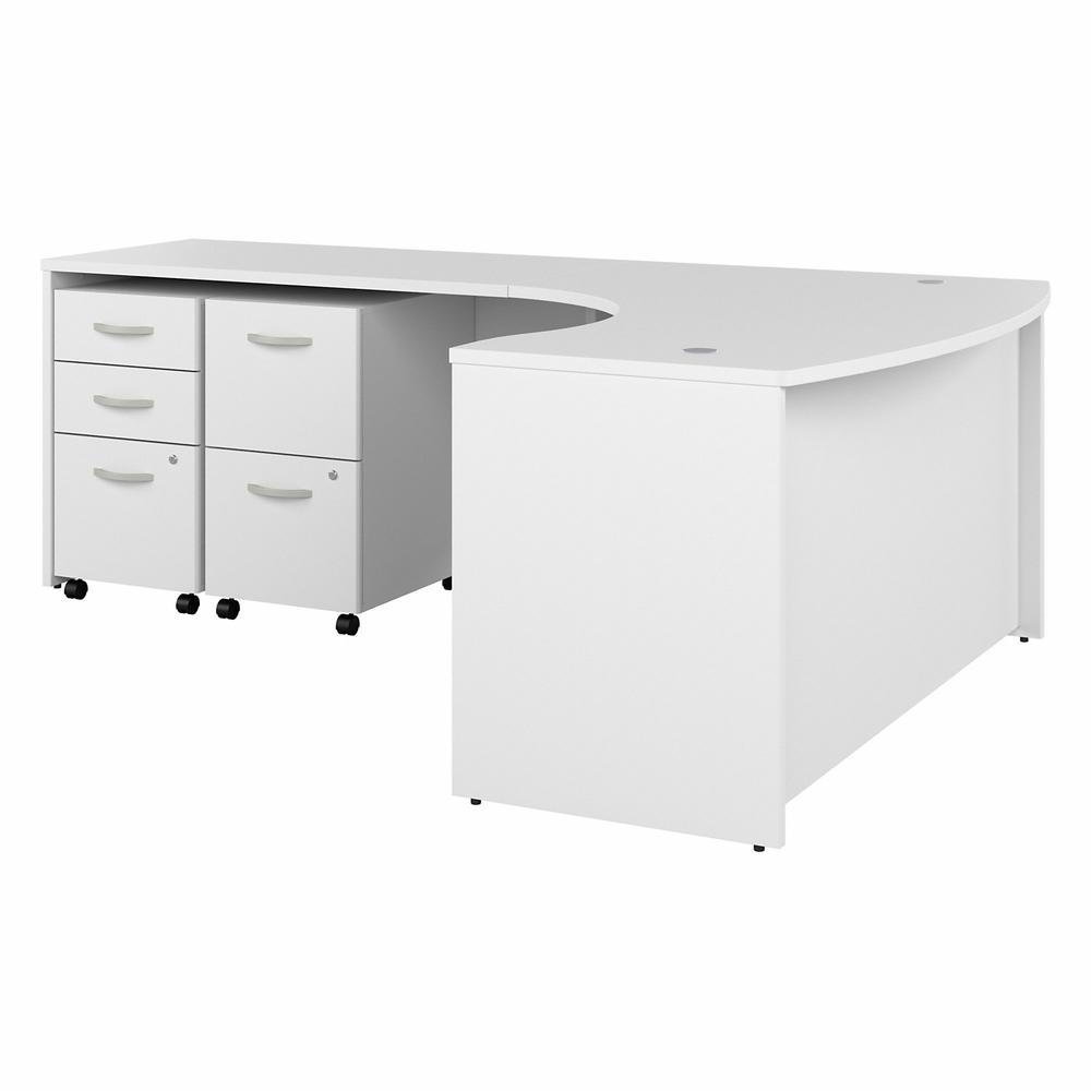 Bush Business Furniture Studio C 60W x 43D Left Hand L-Bow Desk with Mobile File Cabinets, White. Picture 1