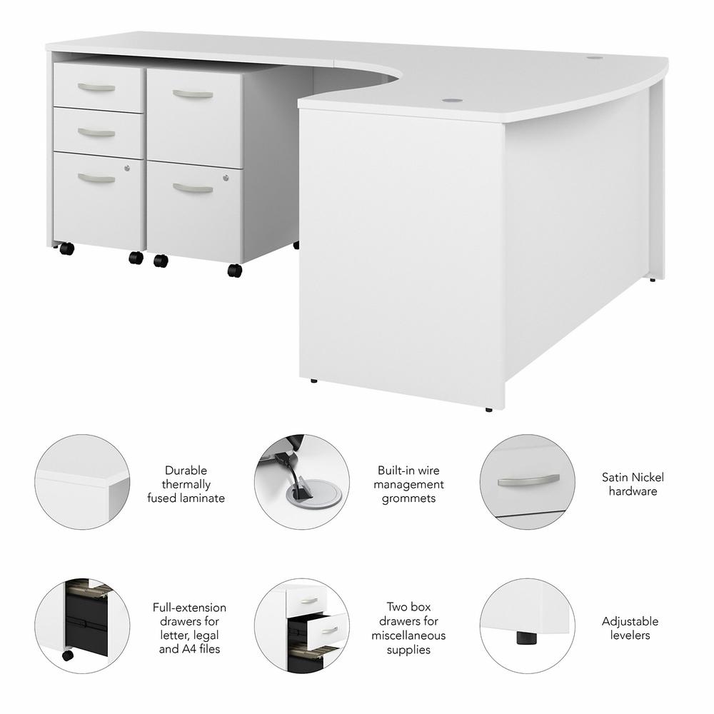 Bush Business Furniture Studio C 60W x 43D Left Hand L-Bow Desk with Mobile File Cabinets, White. Picture 3