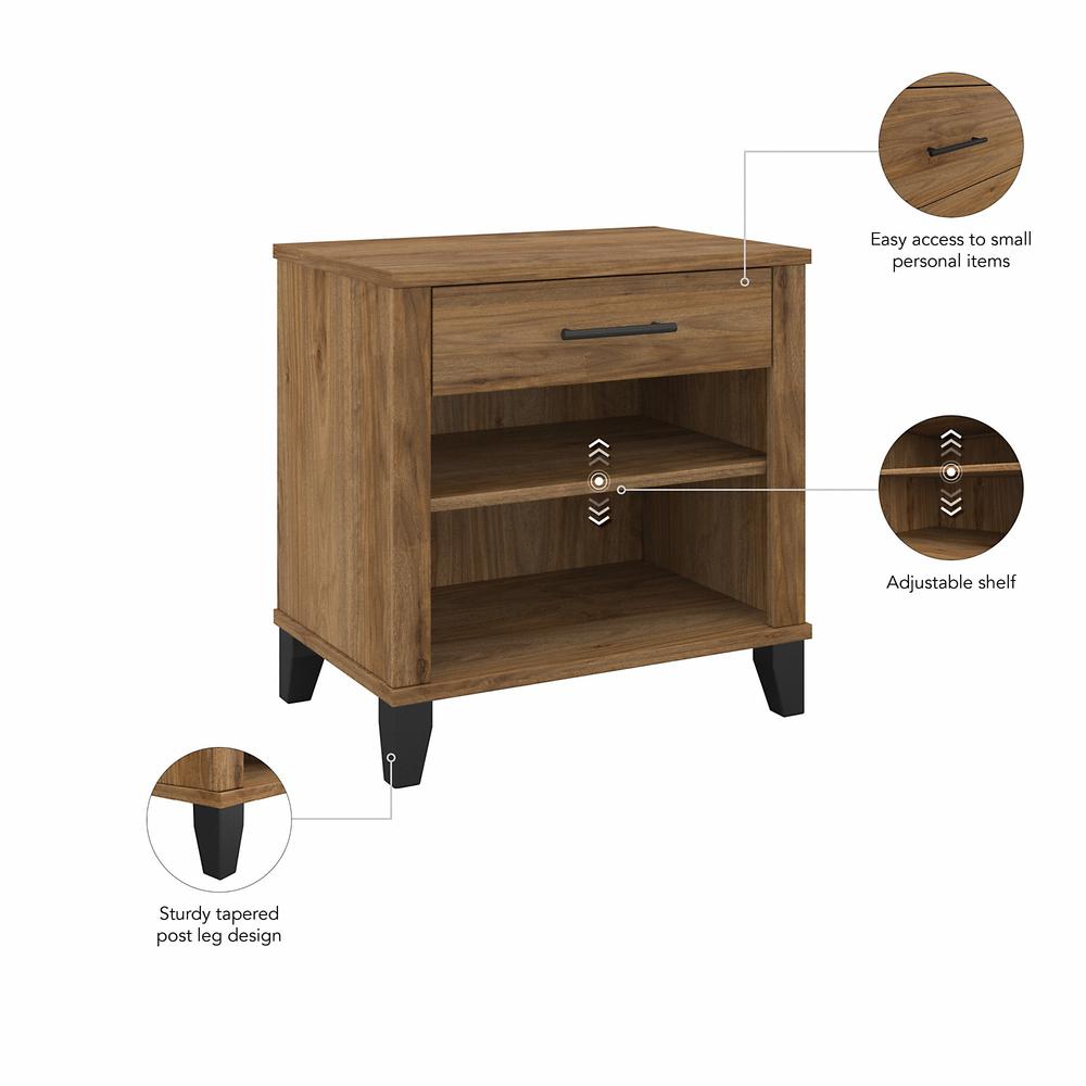Bush Furniture Somerset Nightstand with Drawer and Shelves, Fresh Walnut. Picture 2