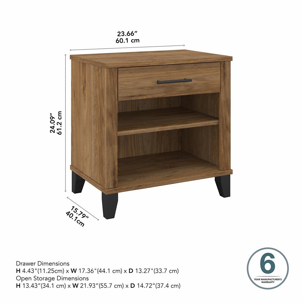 Bush Furniture Somerset Nightstand with Drawer and Shelves, Fresh Walnut. Picture 6