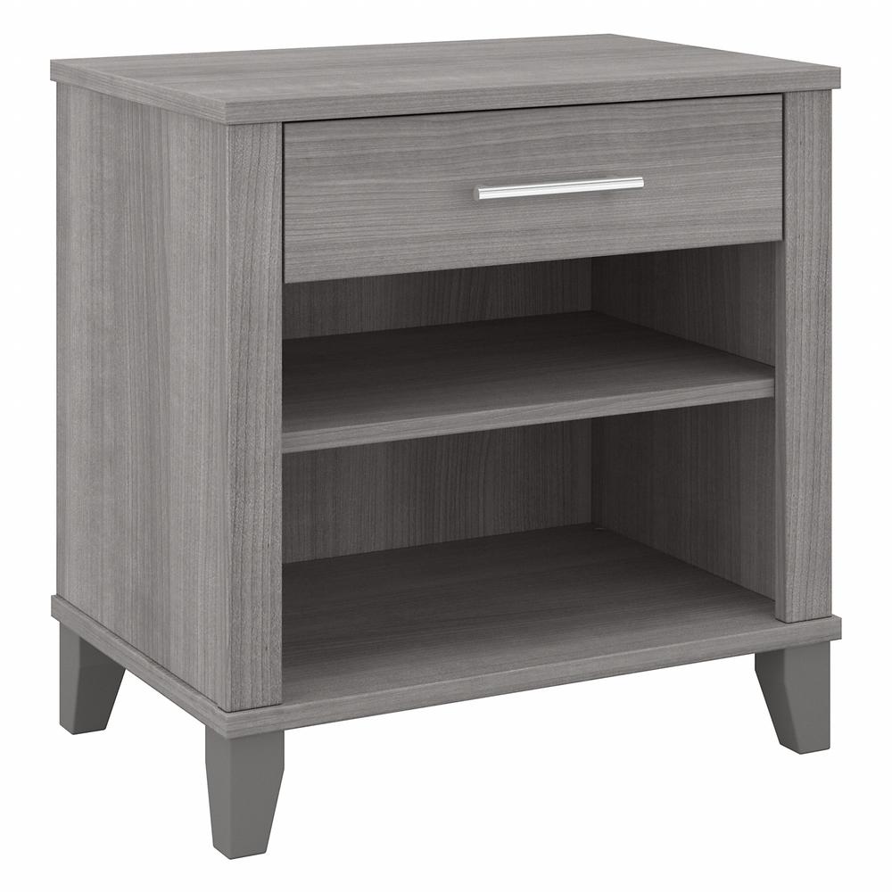 Bush Furniture Somerset Nightstand with Drawer and Shelves, Platinum Gray. Picture 1