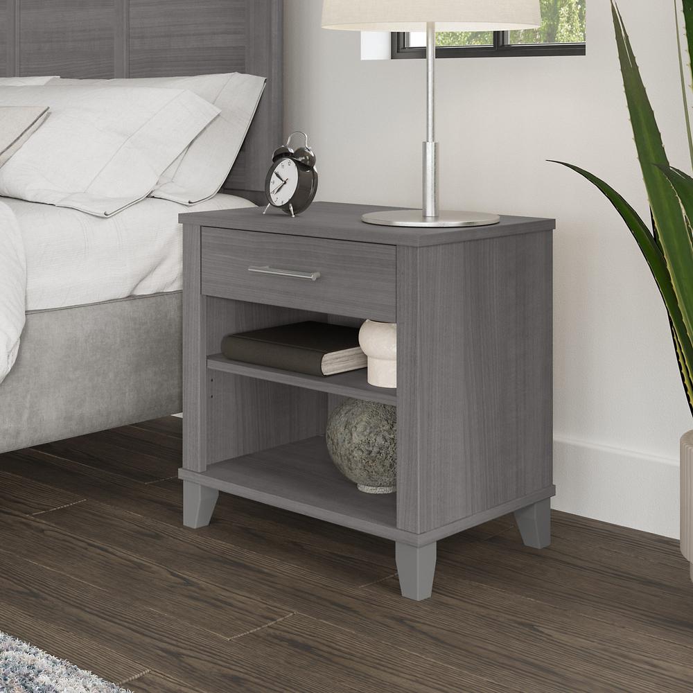 Bush Furniture Somerset Nightstand with Drawer and Shelves, Platinum Gray. Picture 2