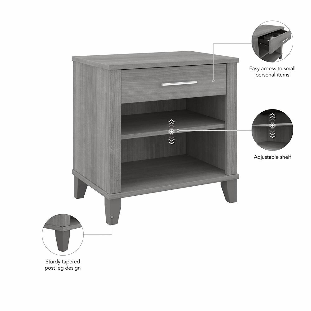 Bush Furniture Somerset Nightstand with Drawer and Shelves, Platinum Gray. Picture 3