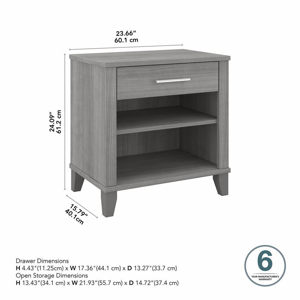 Bush Furniture Somerset Nightstand with Drawer and Shelves, Platinum Gray. Picture 5