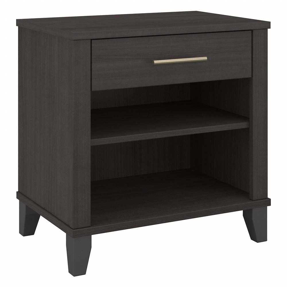 Bush Furniture Somerset Nightstand with Drawer and Shelves, Storm Gray. Picture 1