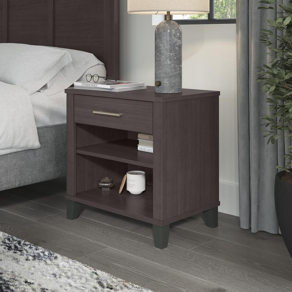 Bush Furniture Somerset Nightstand with Drawer and Shelves, Storm Gray. Picture 2