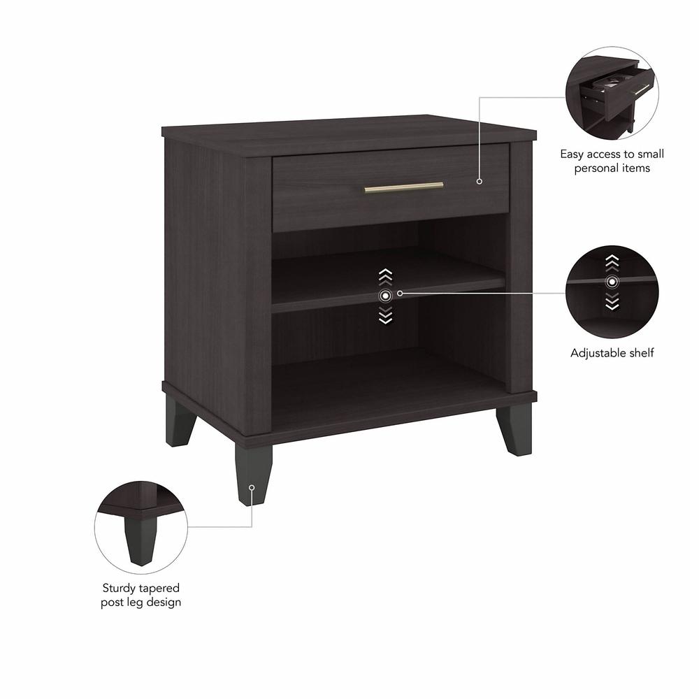 Bush Furniture Somerset Nightstand with Drawer and Shelves, Storm Gray. Picture 3