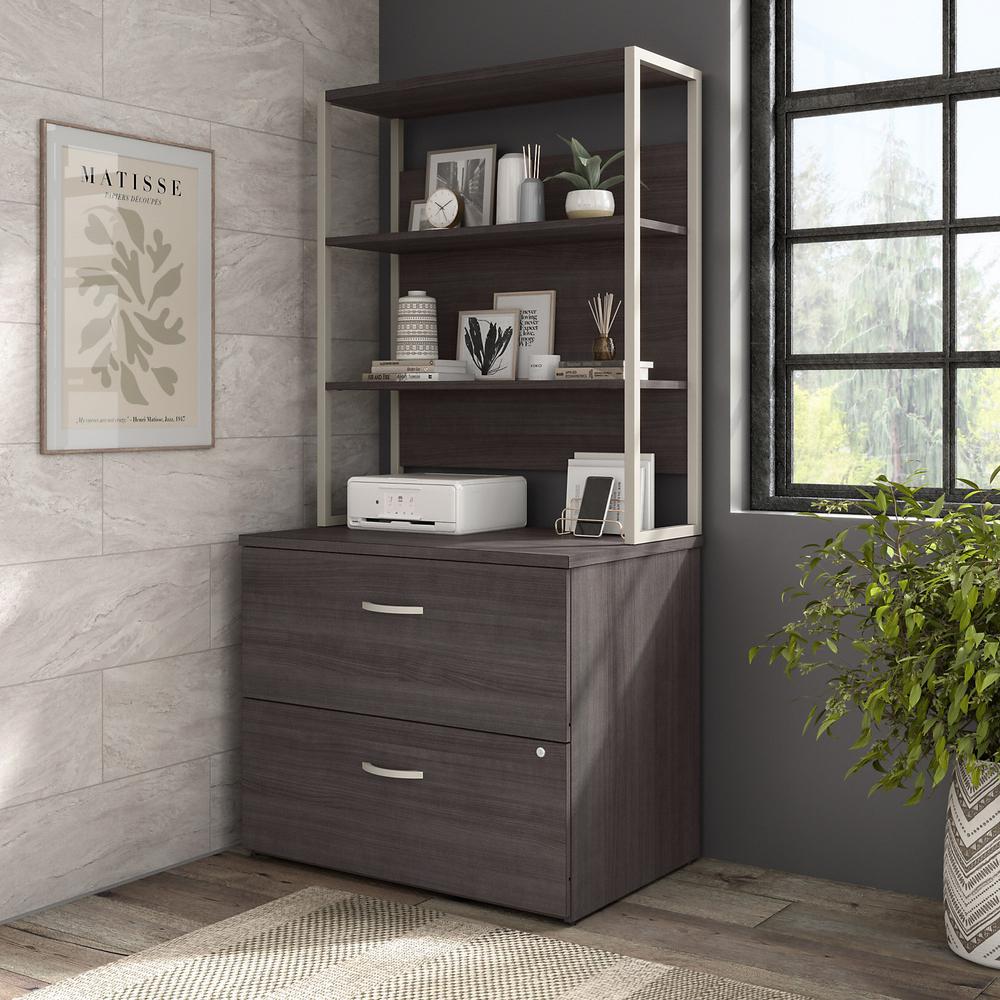 Bush Business Furniture Hybrid 2 Drawer Lateral File Cabinet with Shelves - Storm Gray/Storm Gray. Picture 2